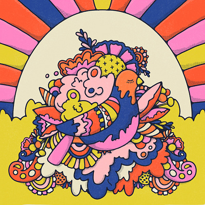 Bower Bird 70s bird illustration bold colors botanical illustration bowerbird colorful doodle flat illustration floral art graphic design halftone hippie ipadproart pattern peace procreate procreate art vintage illustration