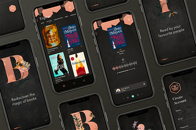 Audiobook App app design audio app audiobook audiobooks black books clean ebooks illustration podcast ui ux