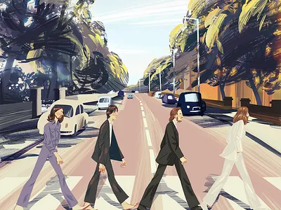 Abbey road abby road beatles charcater illustration