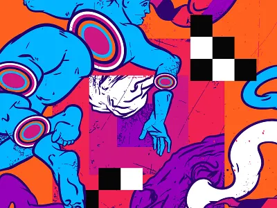 Into The Hole art print blue body color palette concept digital illustration dreams illustration imagination lowbrow orange people illustration pop pop art pop surrealism popular poster art surrealistic trendy design vibrant colors