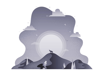 Lone wolf & windmill animation cartoon design effects illustration moon motion design windmill