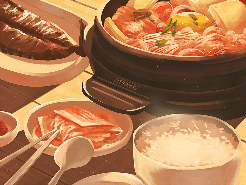 Food Art Animated GIF by Mienar animated gif animatedgif animation animation 2d background art backgrounds environments food food animation food art illustration illustration art korean food scenery