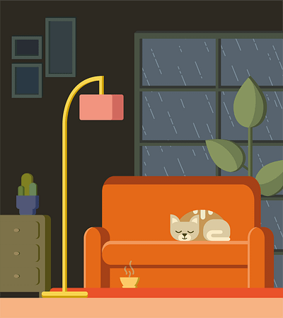 cat autumn cat design evening fall flat flat illustration home illustraion vector warm colors