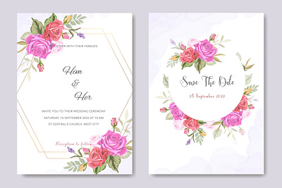 Elegant Floral Wedding Invitation beautiful card decoration decorative design elegant floral flower frame greenery greeting illustration invitation invite leaf plant romantic vector watercolor wedding