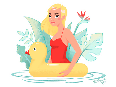 Pool 2d art character design duck girl illustration illustrator pool vector water