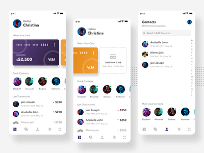 QuickPay Payment App andoid application cards contact creative debit card design homepage ios list pay payment search tabbar tiles toolbar ui user ux