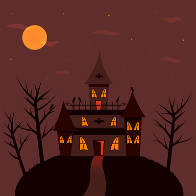 Castle of monsters vampires. Black crows. Happy Halloween monster october vector