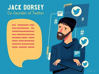 :::Jack Dorsey- bird character infographic person quote twitter