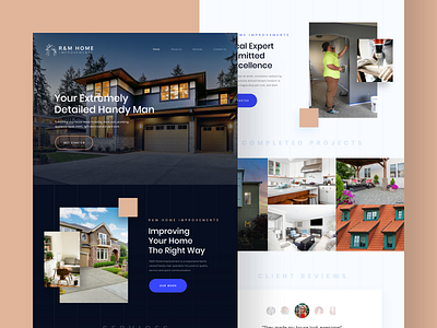 Home Repair Web Design dark navy blue flat design madewithadobexd minimalism minimalist design peach ui ux webdesign website design