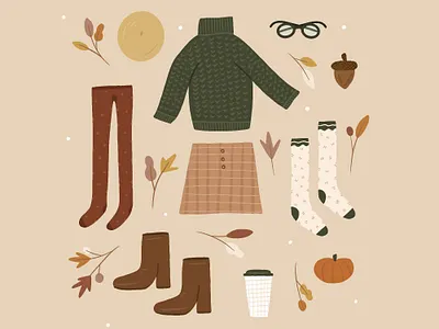 October autumn boots coffee fall fashion hand drawn illustration leaves october procreate seasons sweater winter