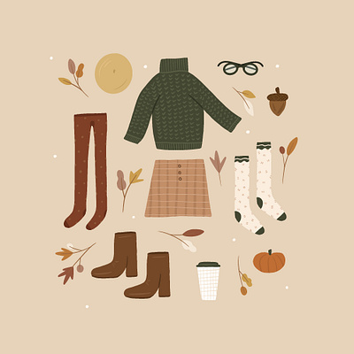 October autumn boots coffee fall fashion hand drawn illustration leaves october procreate seasons sweater winter