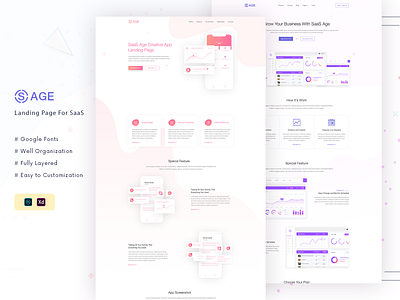 Landing Page For SaaS adobe clean creative design footer graphic design illustrator landingpage modern photoshop psd saas saaslandingpage showcase testimonials ui ux xd