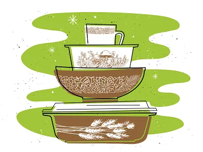 Pyrexfest-Fall 2019 bowls brown fall green illustration midcentury modern pattern pattern art poster pyrex retro retro supply co vector