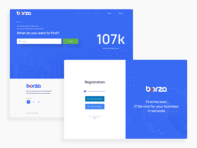 Registration Screen and Search Bar Design blue color borza design registration registration fields web design