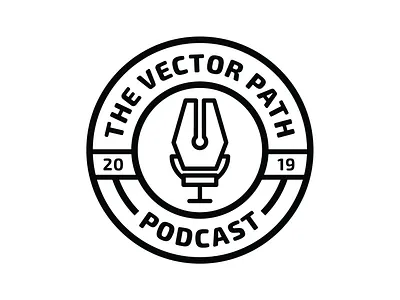 Vector Path Podcast Logo badge logo crest logo logo logo design mic microphone pen nib pen tool podcast podcast logo