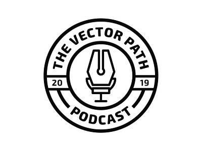 Vector Path Podcast Logo badge logo crest logo logo logo design mic microphone pen nib pen tool podcast podcast logo