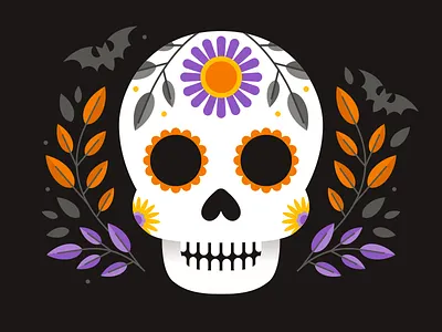 Spooky Skull autumn bats dia de los muertos fall flowers halloween october skull sugar skull