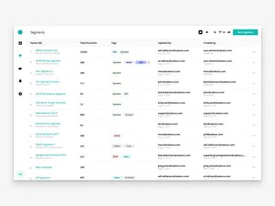 Segments (Concept) app design single page app tables