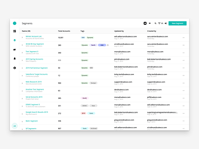 Segments (Concept) app design single page app tables