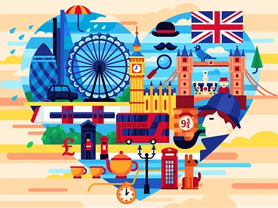 London big ben england flat great britain i love london illustration landmarks logotype london london bridge london bus london eye london underground queen queen crown sherlock holmes training vector