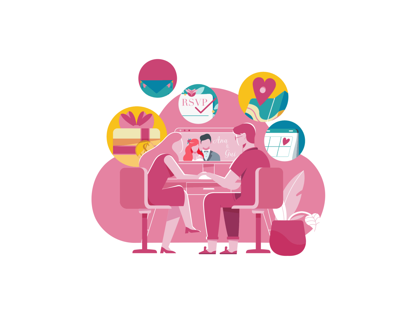 Casar.com 2d character design icons illustration wedding wedding site