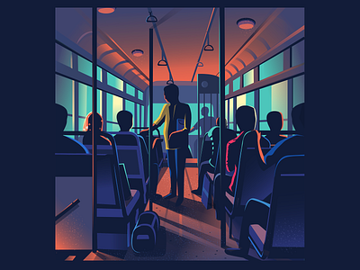 Bus ride bangalore bus bus ride colourful conductor contrast illustration india light local people transport vector