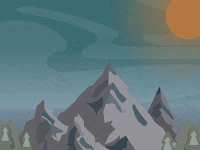 Mountain scenery clouds detail illustration mountains scenery sun texture trees vector