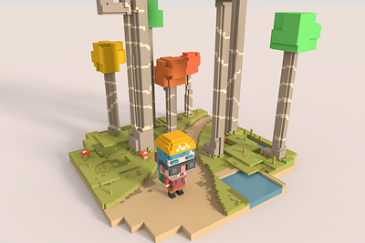 Through the forest 3d 8bits character cubic cute magicavoxel pixel voxel voxel art