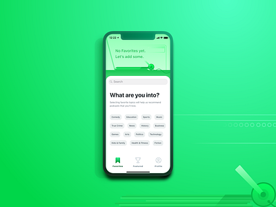 Podcast iOS App - Favorites (Empty State) ampp business category comedy design education flat genre gradient headphone history illustration ios music news podcast record sports true crime ux
