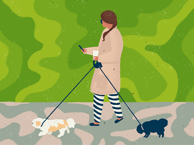 Me Most Mornings art character illustration dog walker dogs human illustration person portrait woman