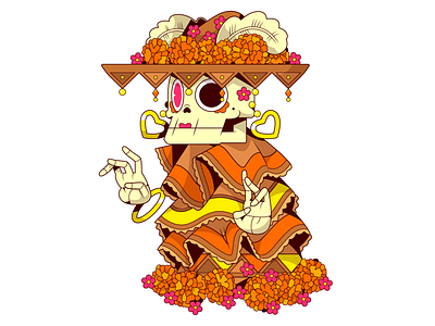 CATRINA DE FLORES catrina flores ilustración méxico vector