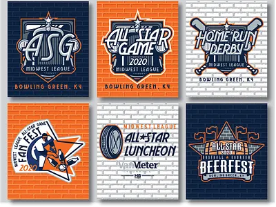 2020 Midwest League All Star Game Event Logos allstar allstars baseball beerfest blue bowling green brick design fans game homerun hot rods midwest milb orange sports wheel