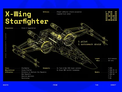 X-Wing Starfighter blueprint 3d animation art blueprint c4d game motion design poster rebels star wars tech x wing