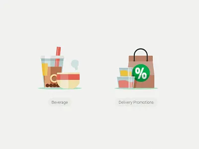 GrabFood Category Icons_Beverage & Delivery Promotion beverage coffee delivery discount food grab grabfood grabtaxi milktea packaging plastic bowl straw