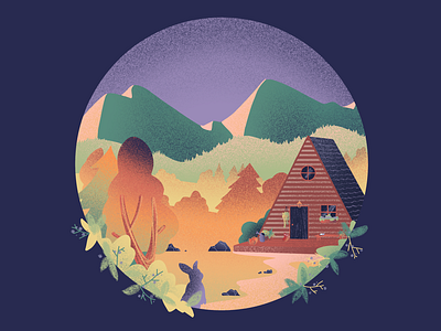 Chalet 🌲 adventure autumn chalet colors digitalart flat flatdesign gradient grain texture homepage illustration landscape moutain procreate texture ui ux