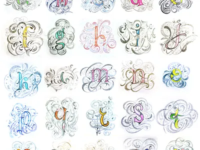 Alphabet small flourishes lettering script sketch
