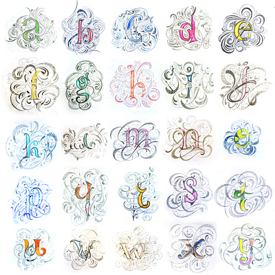 Alphabet small flourishes lettering script sketch