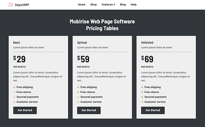 Mobirise Web Page Software — Pricing Tables DepotAMP bootstrap mobile mobirise responsive software webdesign webdevelopment website website builder website maker