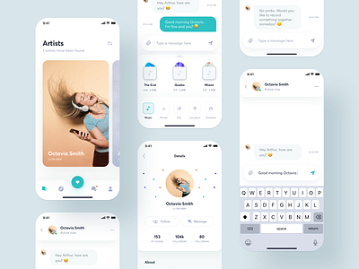 Application For Amateur Musicians 4 app artist artists card cards chat cover design interface message mobile music ui