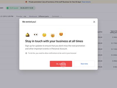 notifications offer bell emoji minimal modal notification offer product design recomendation reminder subscribe updates window