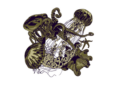 UNDER THE SEA artwork creative creative design digital editorial fashion illustration illustration illustrator jellyfish magazine octopus pattern pattern art pattern design starfish vector