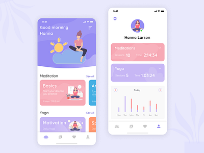 Meditation and Mindfulness App animation app application application ui branding emotions figma health app illustrations meditate meditation minimalist mobile print product self care yoga sketch ui vector yoga