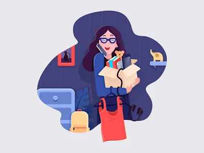 Moving out adobe box character design girl girl illustration glasses happy illustration illustrator moving company vector