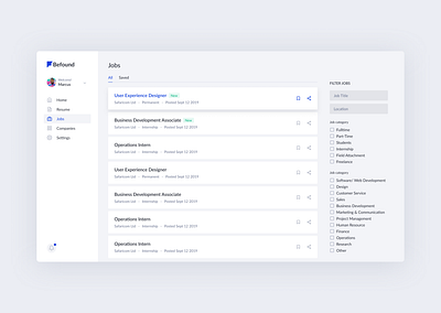 Befound - Job listing filters job application product design ui ui design user interface