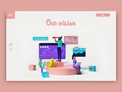 Our vision 3d 3d animation building business character dog game graphic design illustration isometric landing page layer lowpoly render team technology logo icon vision texture ui ux user experience userinterface