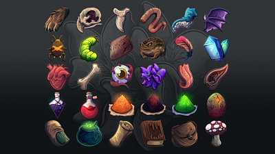 Magic Ingredients Icons bat cauldron eyeball fantasy icons magic potion skull tentacle ui wing witch