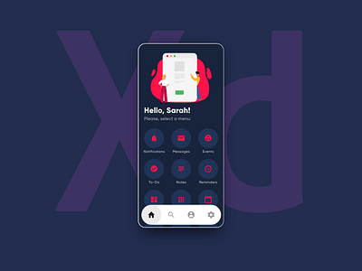 App Homescreen adobe angular app home home screen illustration indigo infragistics mobile ui ux xd