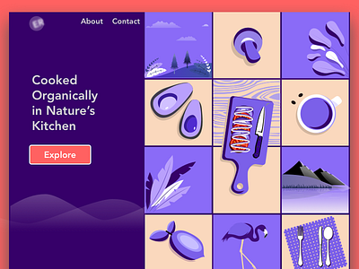 Homepage Exploration for Organic Restaurant clean cooking dailyui flat hero banner homegrown homepage illustration landing page design landingpage landscape layout modern organic food restaurant ui vector web website