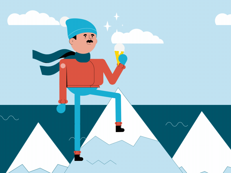 Reward 2d character animation character design climb cold eating everest flat design food graphs ice cream illustration mountain panic studio sea success windy winter