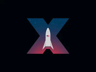 SpaceX 'Starship' Hopper Logo american flag blue branding icon illustration logo red rocket sapcex simple sky space stars typography vector x